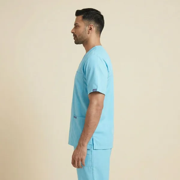 Pastel_Blue_5_Pocket_V_Neck_Scrub_With_Cap_&_Mask_For_Men