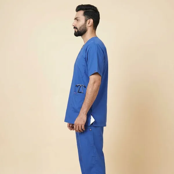 Royal_Blue_5_Pocket_V_Neck_Scrub_With_Cap_&_Mask_For_Men