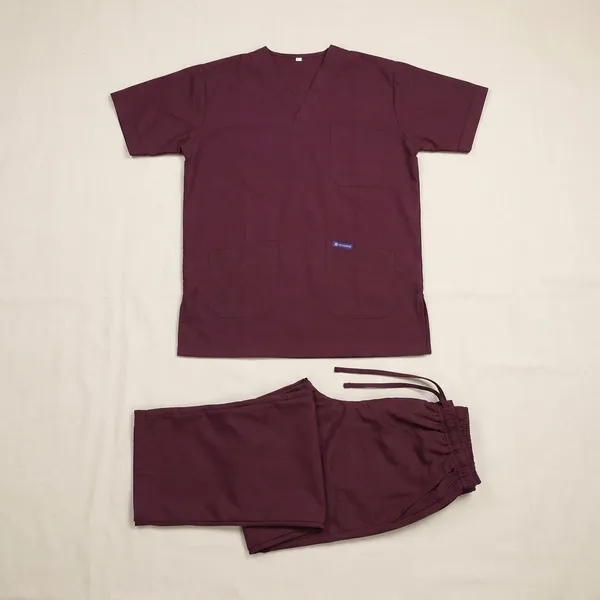 Wine_5_Pocket_V_Neck_Scrub_With_Cap_&_Mask_For_Men