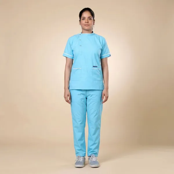 Pastel_Blue_7_Pocket_Biofit_Collar_Scrub_With_Cap_&_Mask_For_Women