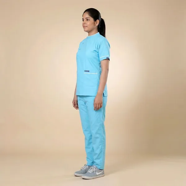 Pastel_Blue_7_Pocket_Biofit_Collar_Scrub_With_Cap_&_Mask_For_Women
