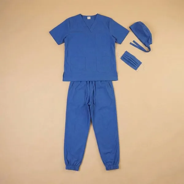 Royal_Blue_7_Pocket_Biofit_Collar_Scrub_With_Cap_&_Mask_For_Women