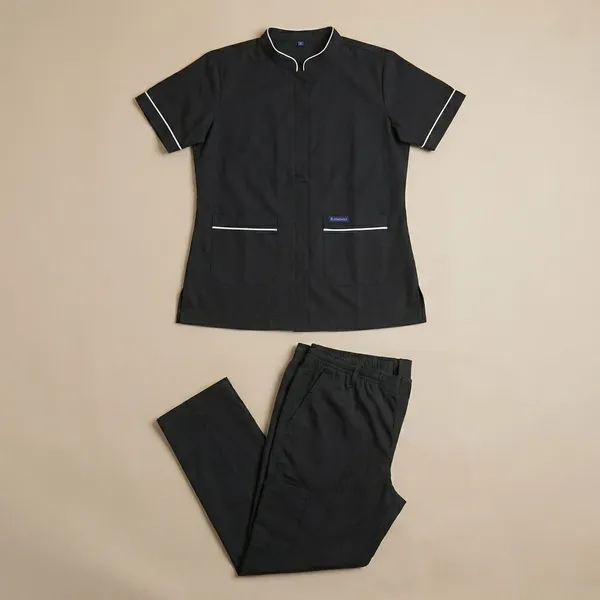 Black_5_Pocket_Biofit_Collar_Scrub_With_Cap_&_Mask_For_Women