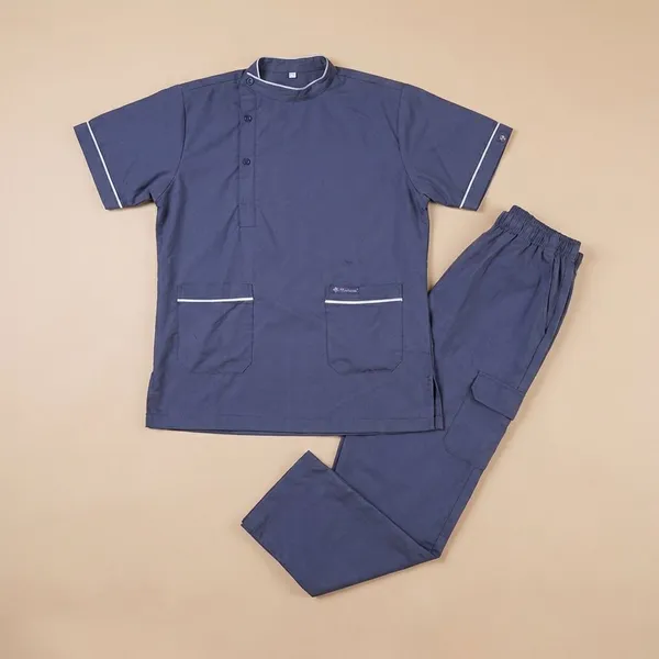 Navy_Blue_9_Pocket_Biofit_Collar_Scrub_With_Cap_&_Mask_For_Women