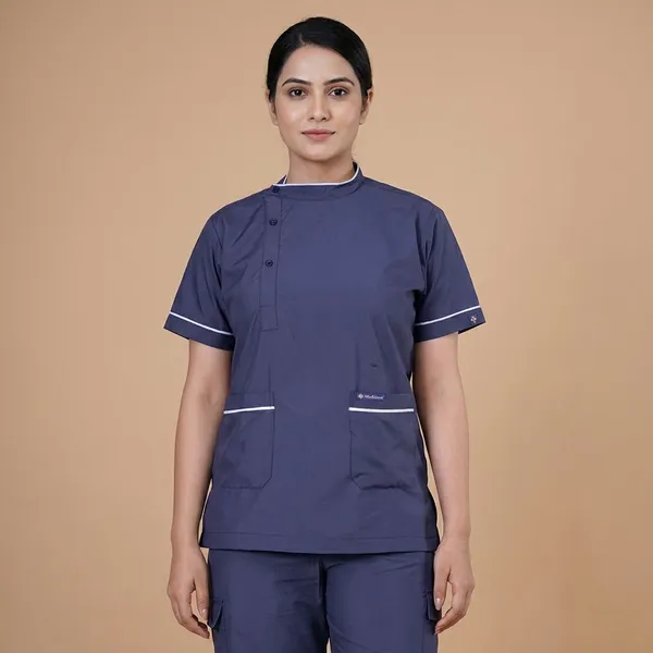 Navy_Blue_9_Pocket_Biofit_Collar_Scrub_With_Cap_&_Mask_For_Women