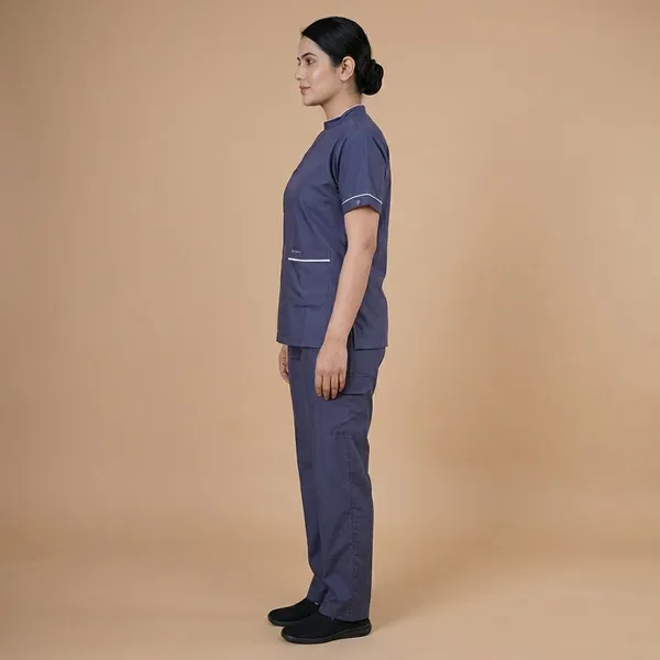 Navy_Blue_9_Pocket_Biofit_Collar_Scrub_With_Cap_&_Mask_For_Women