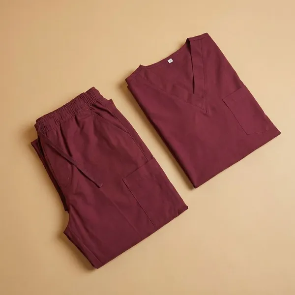 Maroon_9_Pocket_Scrub_V_Neck_With_Cap_&_Mask_For_Women