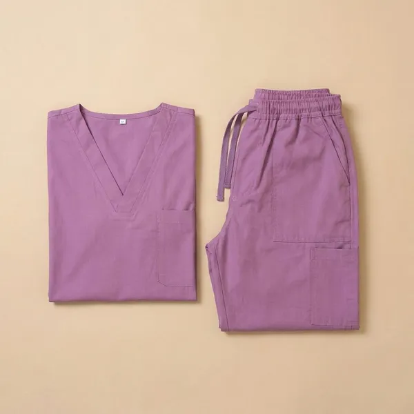 Misty_Pink_9_Pocket_Scrub_V_Neck_With_Cap_&_Mask_For_Women