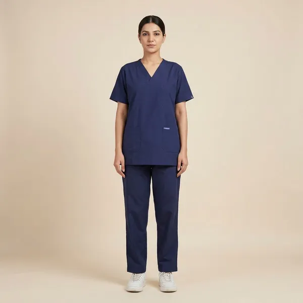 Navy_Blue_9_Pocket_Scrub_V_Neck_With_Cap_&_Mask_For_Women