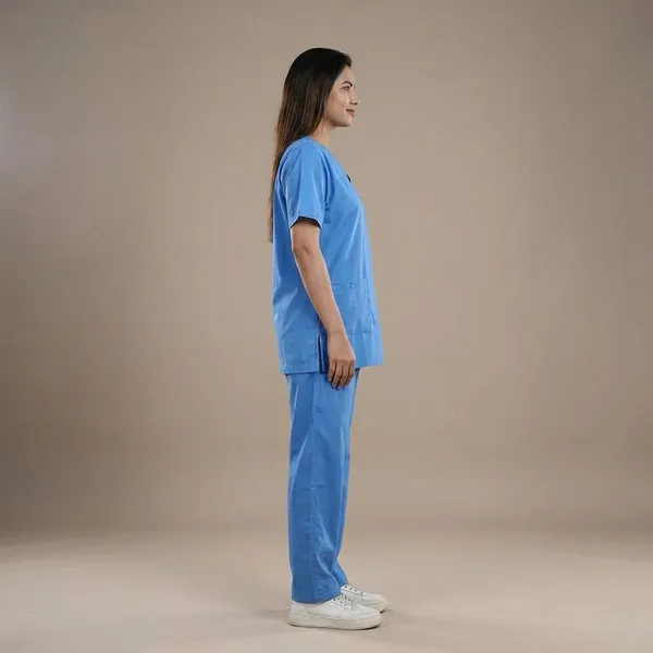 Sky_Blue_9_Pocket_Scrub_V_Neck_With_Cap_&_Mask_For_Women