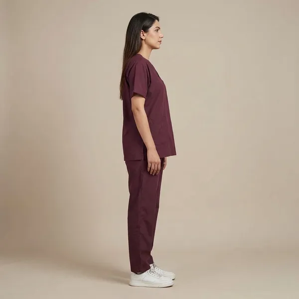Wine_9_Pocket_Scrub_V_Neck_With_Cap_&_Mask_For_Women