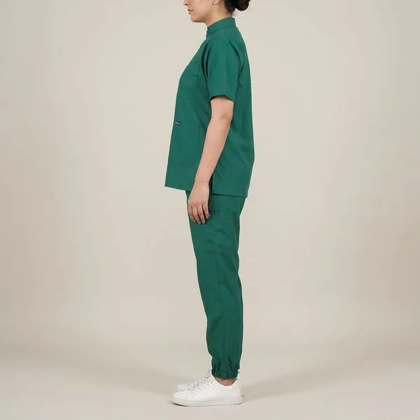 Green_7_Pocket_Mandarin_Collar_Scrub_With_Cap_&_Mask_For_Women