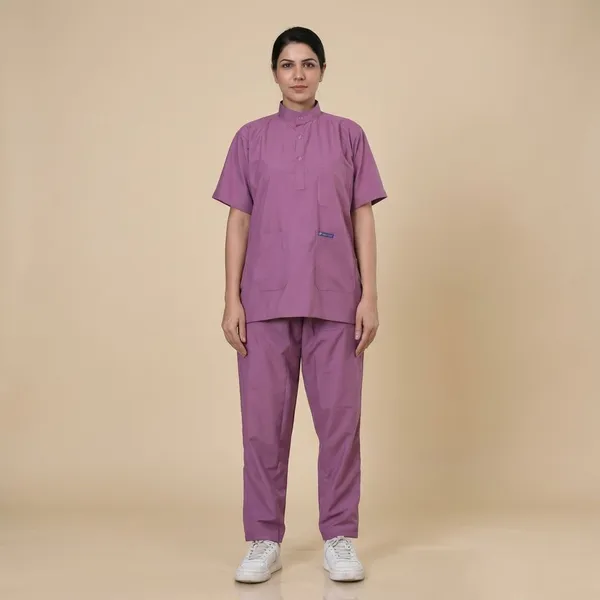 Misty_Pink_7_Pocket_Mandarin_Collar_Scrub_With_Cap_&_Mask_For_Women