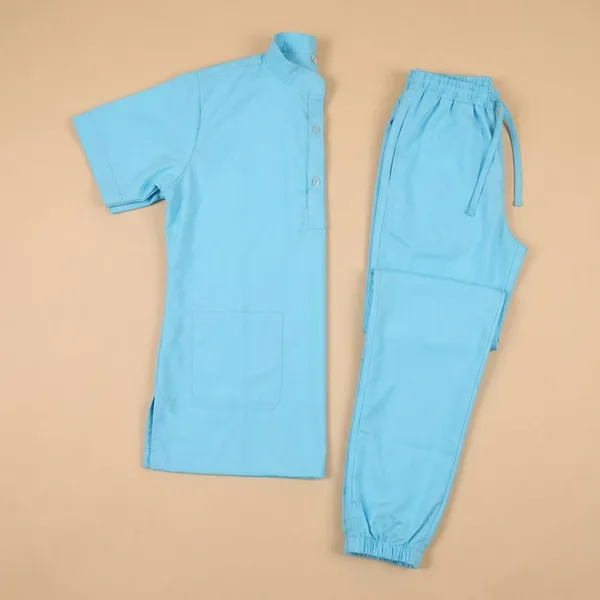 Pastel_Blue_7_Pocket_Mandarin_Collar_Scrub_With_Cap_&_Mask_For_Women