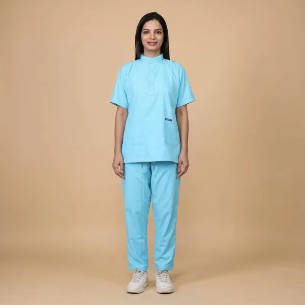 Pastel_Blue_7_Pocket_Mandarin_Collar_Scrub_With_Cap_&_Mask_For_Women
