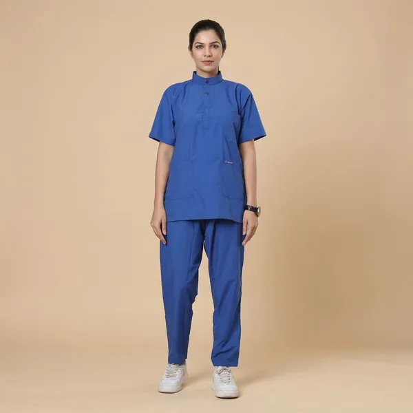 Royal_Blue_7_Pocket_Mandarin_Collar_Scrub_With_Cap_&_Mask_For_Women