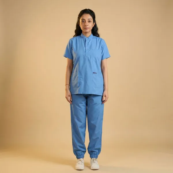 Sky_Blue_7_Pocket_Mandarin_Collar_Scrub_With_Cap_&_Mask_For_Women