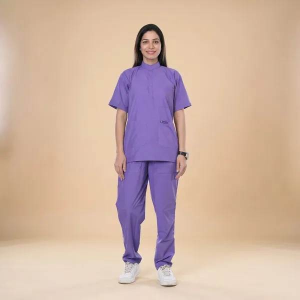 Lavender_9_Pocket_Mandarin_Collar_Scrub_With_Cap_&_Mask_For_Women