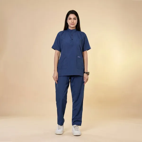 Navy_Blue_9_Pocket_Mandarin_Collar_Scrub_With_Cap_&_Mask_For_Women