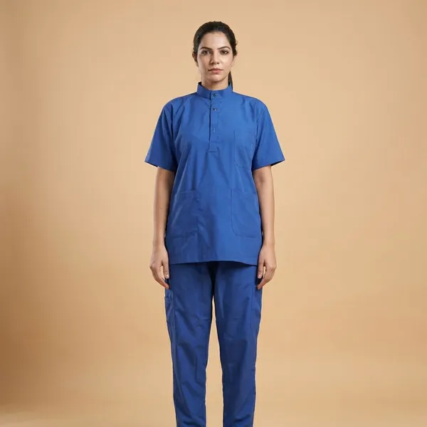 Royal_Blue_9_Pocket_Mandarin_Collar_Scrub_With_Cap_&_Mask_For_Women