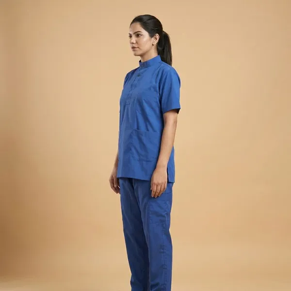 Royal_Blue_9_Pocket_Mandarin_Collar_Scrub_With_Cap_&_Mask_For_Women