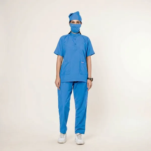 Sky_Blue_9_Pocket_Mandarin_Collar_Scrub_With_Cap_&_Mask_For_Women
