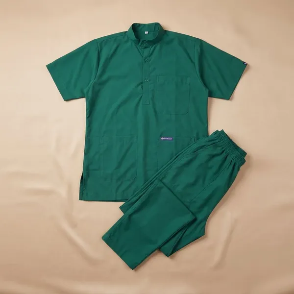 Green_5_Pocket_Mandarin_Collar_Scrub_With_Cap_&_Mask_For_Women
