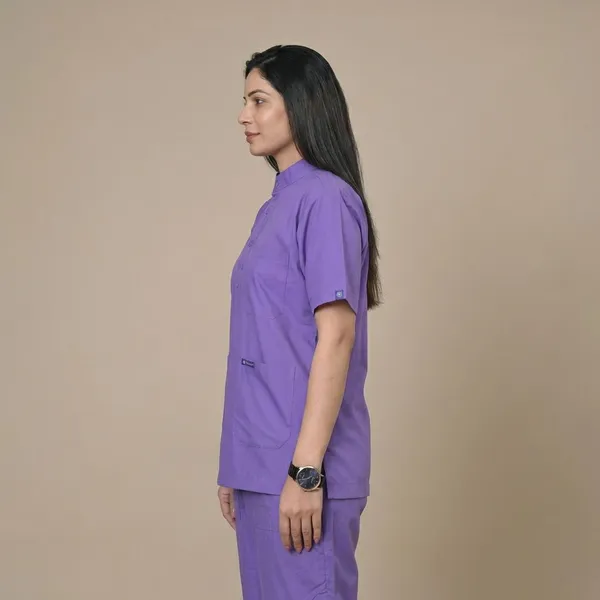 Lavender_5_Pocket_Mandarin_Collar_Scrub_With_Cap_&_Mask_For_Women