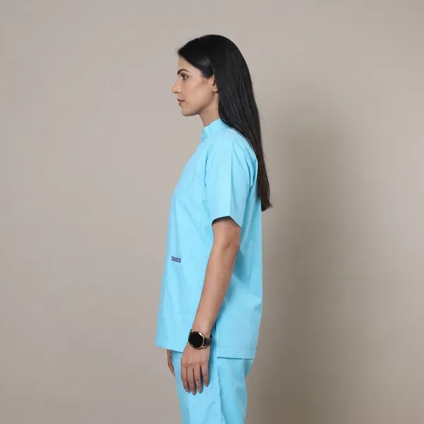 Pastel_Blue_5_Pocket_Mandarin_Collar_Scrub_With_Cap_&_Mask_For_Women