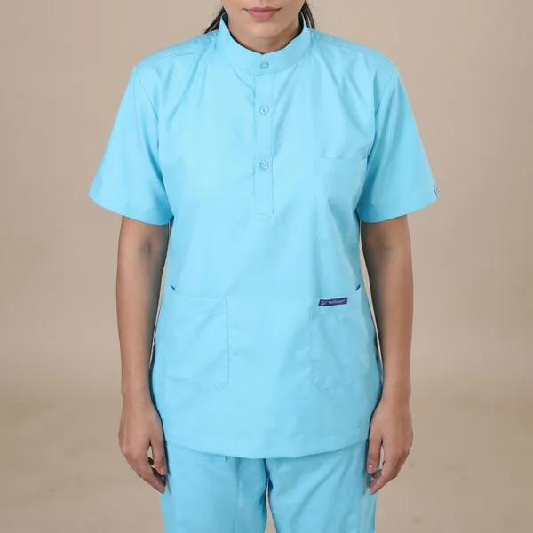 Pastel_Blue_5_Pocket_Mandarin_Collar_Scrub_With_Cap_&_Mask_For_Women