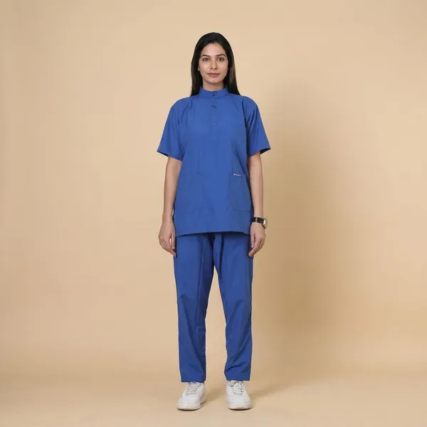 Royal_Blue_5_Pocket_Mandarin_Collar_Scrub_With_Cap_&_Mask_For_Women