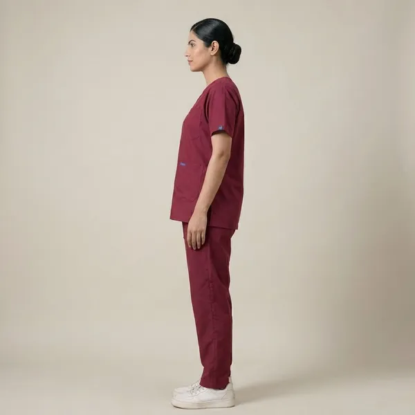 Maroon_5_Pocket_V_Neck_Scrub_With_Cap_&_Mask_For_Women