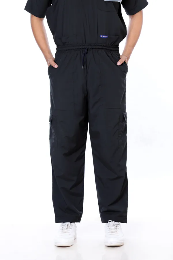 Black_9_Pocket_Scrub_V_Neck_With_Cap_&_Mask_For_Men
