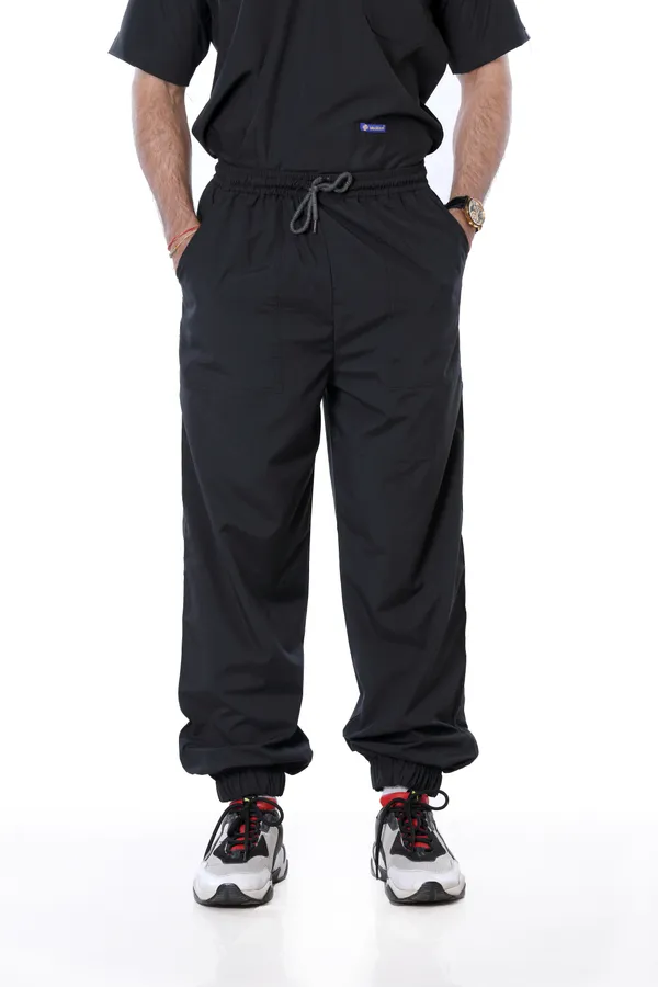 Black_7_Pocket_Mandarin_Collar_Scrub_With_Cap_&_Mask_For_Men