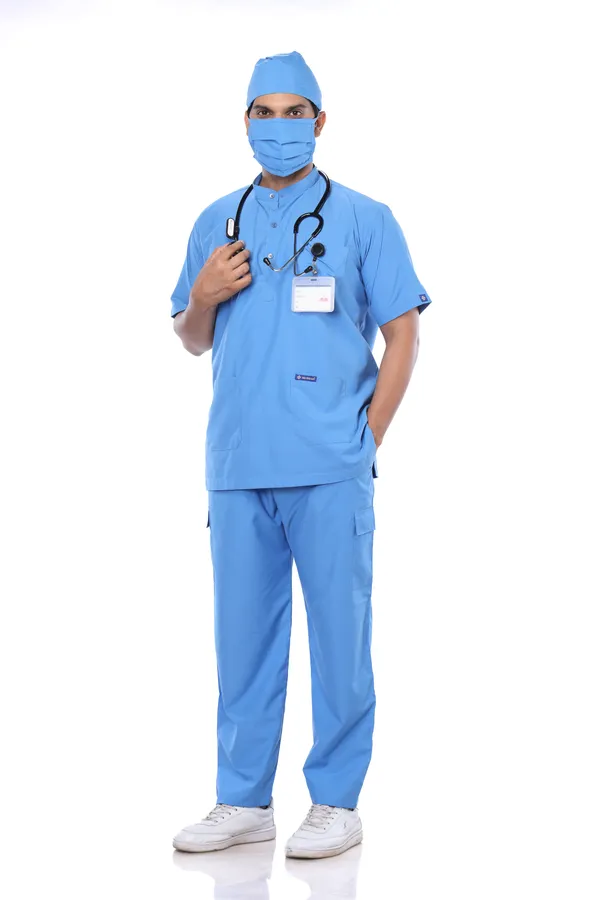 Sky_Blue_9_Pocket_Mandarin_Collar_Scrub_With_Cap_&_Mask_For_Men