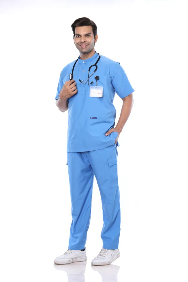 Sky_Blue_9_Pocket_Mandarin_Collar_Scrub_With_Cap_&_Mask_For_Men