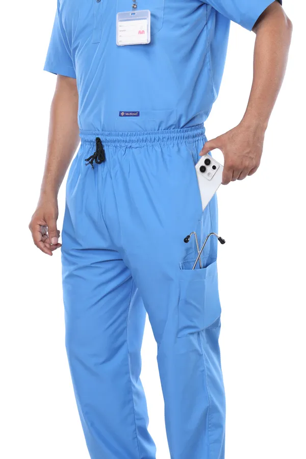 Sky_Blue_9_Pocket_Mandarin_Collar_Scrub_With_Cap_&_Mask_For_Men