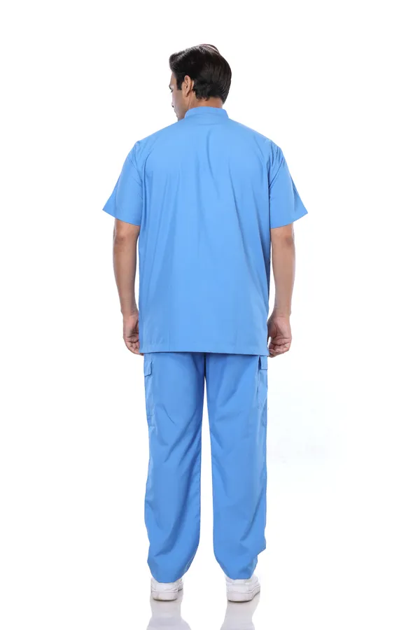 Sky_Blue_9_Pocket_Mandarin_Collar_Scrub_With_Cap_&_Mask_For_Men