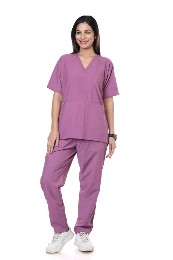 Misty_Pink_5_Pocket_V_Neck_Scrub_With_Cap_&_Mask_For_Women