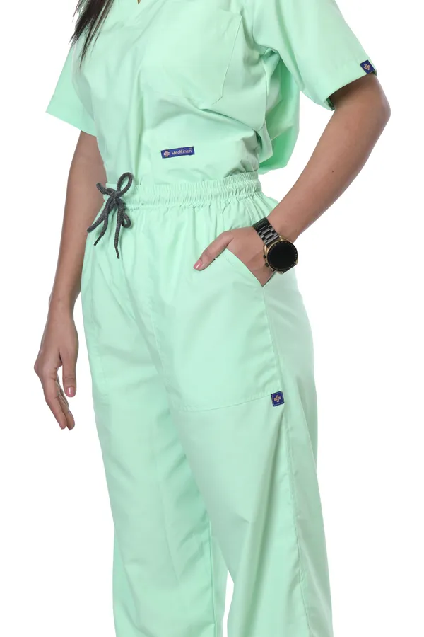 Pastel_Green_7_Pocket_V_Neck_Scrub_With_Cap_&_Mask_For_Women