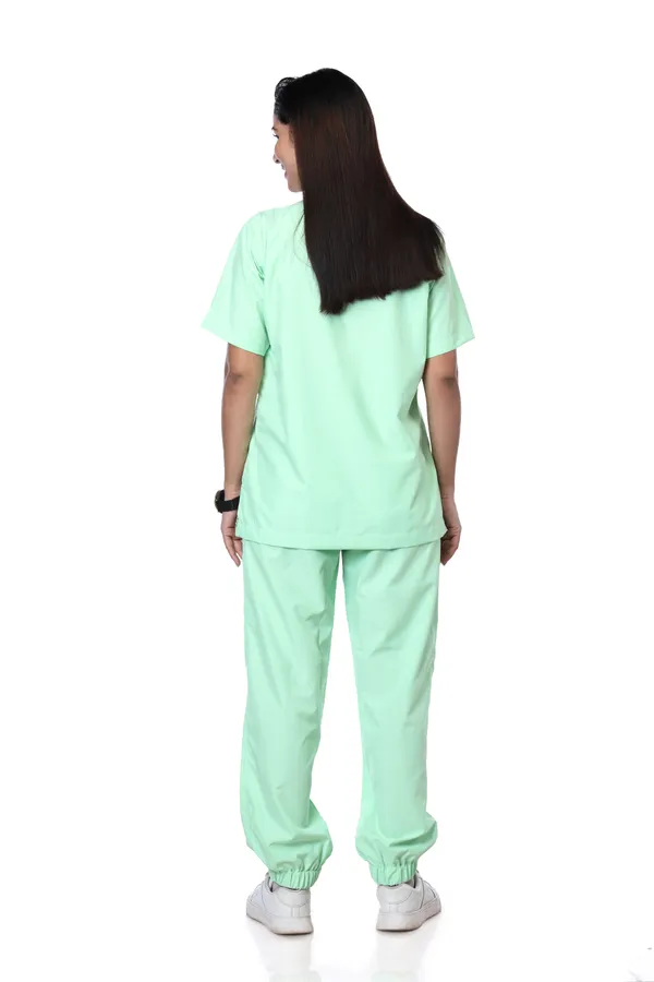 Pastel_Green_7_Pocket_V_Neck_Scrub_With_Cap_&_Mask_For_Women