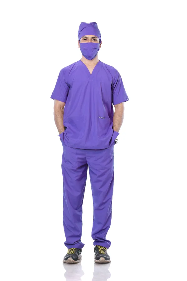 Lavender_9_Pocket_Scrub_V_Neck_With_Cap_&_Mask_For_Men