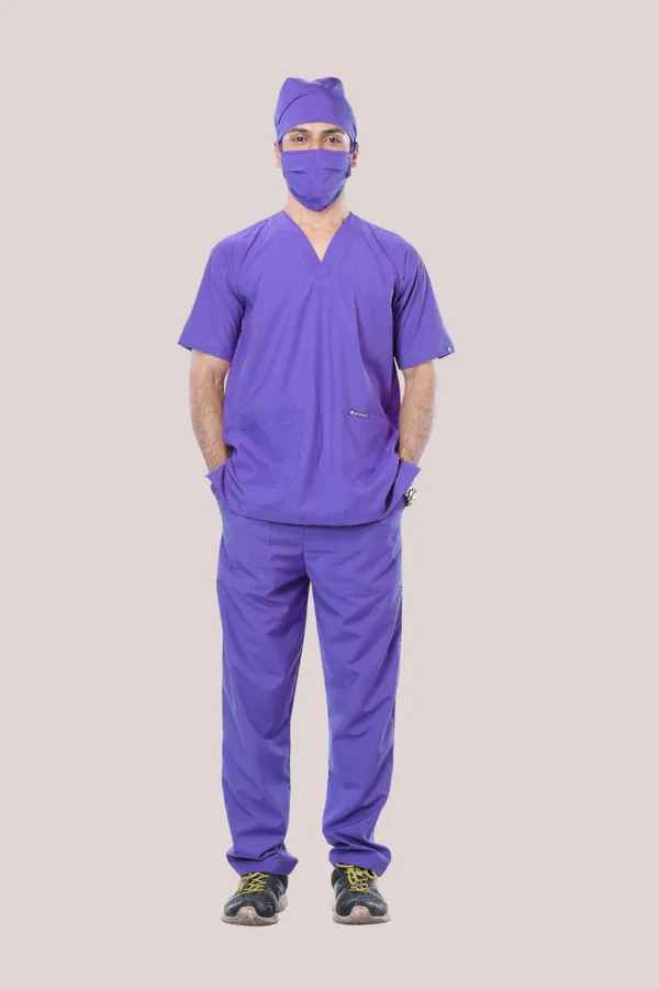 Lavender_9_Pocket_Scrub_V_Neck_With_Cap_&_Mask_For_Men