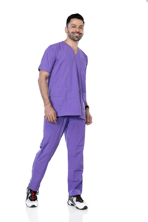 Lavender_9_Pocket_Scrub_V_Neck_With_Cap_&_Mask_For_Men
