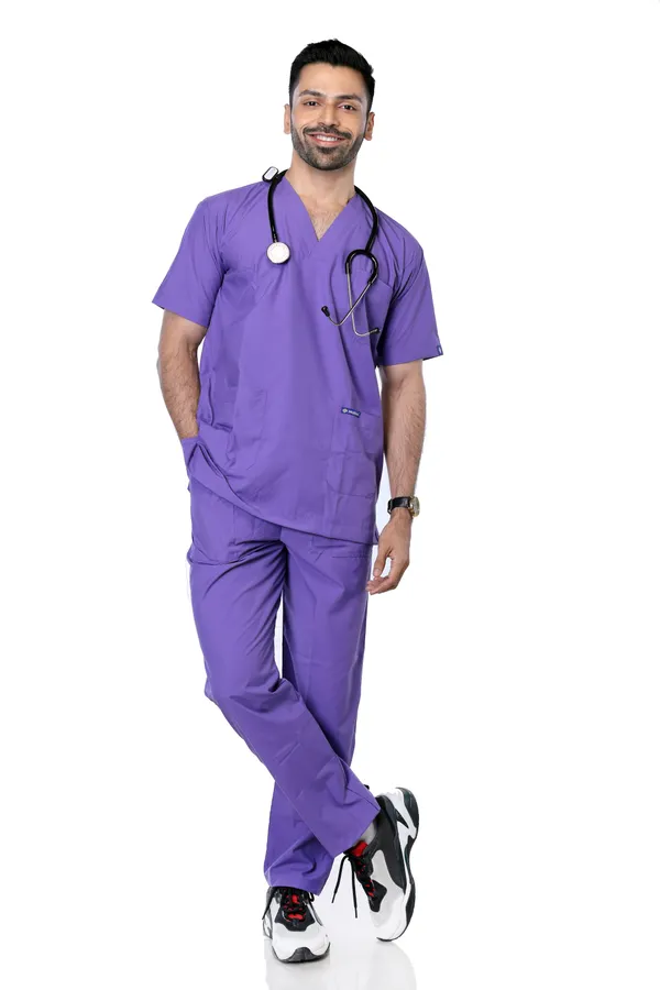 Lavender_9_Pocket_Scrub_V_Neck_With_Cap_&_Mask_For_Men