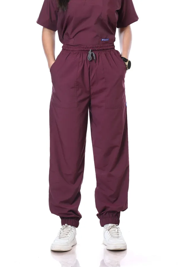 Wine_7_Pocket_V_Neck_Scrub_With_Cap_&_Mask_For_Women