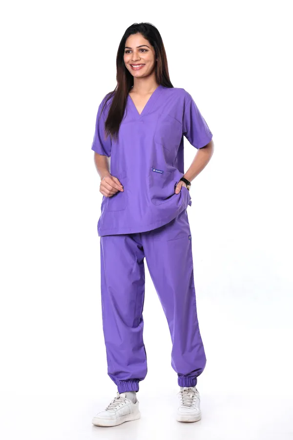 Lavender_7_Pocket_V_Neck_Scrub_With_Cap_&_Mask_For_Women