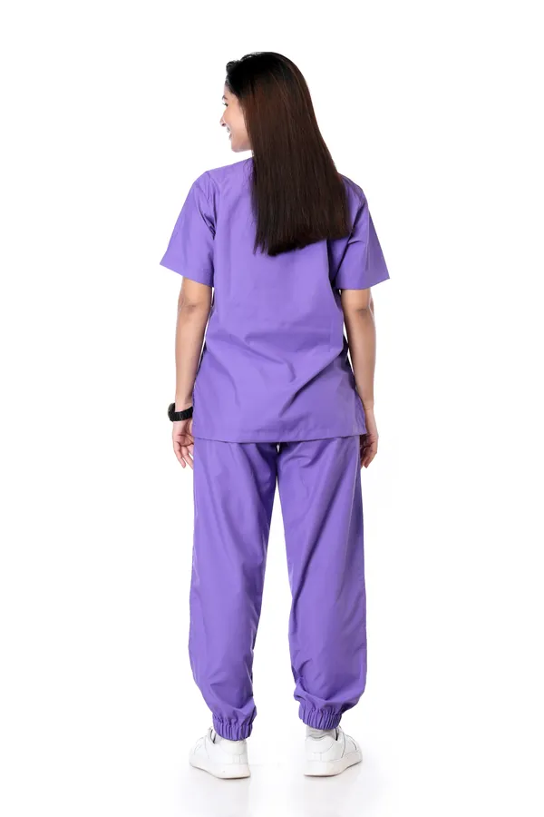 Lavender_7_Pocket_V_Neck_Scrub_With_Cap_&_Mask_For_Women