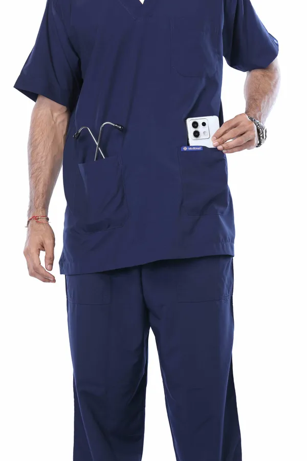 Navy_Blue_5_Pocket_V_Neck_Scrub_With_Cap_&_Mask_For_Men