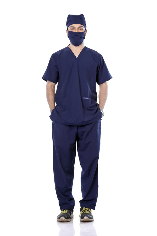 Navy_Blue_5_Pocket_V_Neck_Scrub_With_Cap_&_Mask_For_Men